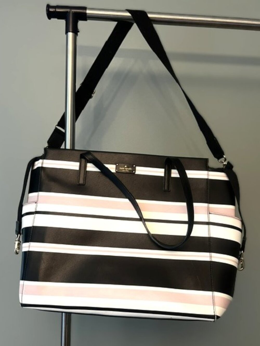 Kate Spade Black White Pink Striped Tote Bag
